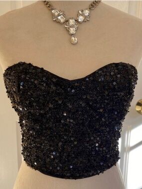 SHEIN Back Zip Back Sequin Tube Top Bustier Women Black S